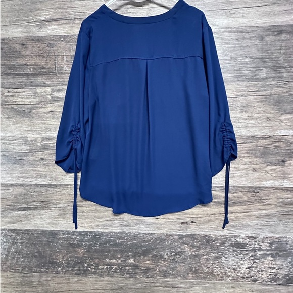 New York & Company Blue Button Down Blouse with 3/4 Sleeves - Picture 2 of 7